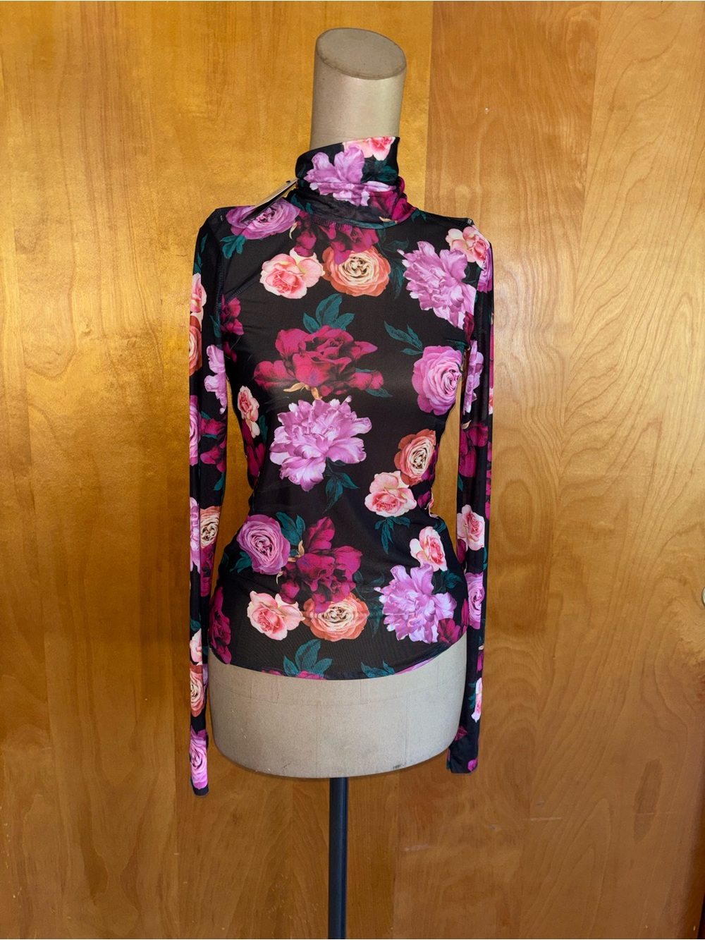 AFRM Black Floral Mock Neck Long Sleeve Top